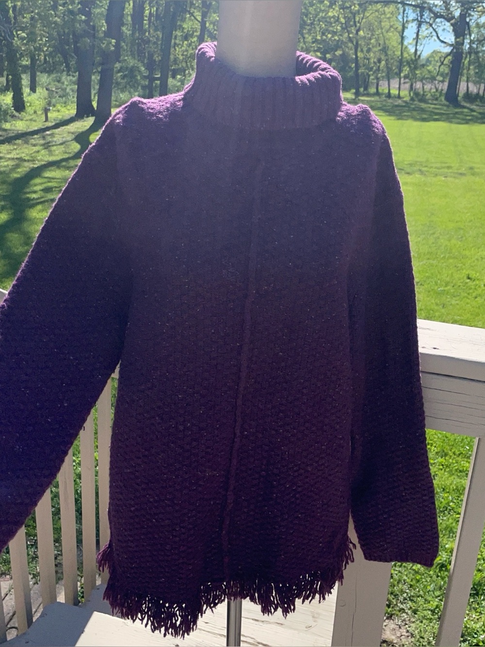 Cozy Lambswool-fringe tipped-chunky knit-Women's Plum Turtleneck Sweater